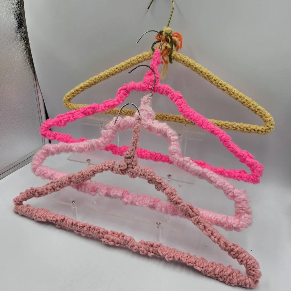 Crochet Knitted Hangers Grannycore Chic Lot of 4 VTG Handmade CountryCore Cottag